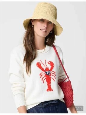 J. Crew Cream Crewneck Sweater with Red Lobster Graphic